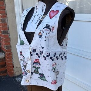 Festive Snowman Print Vest with Heart Accent